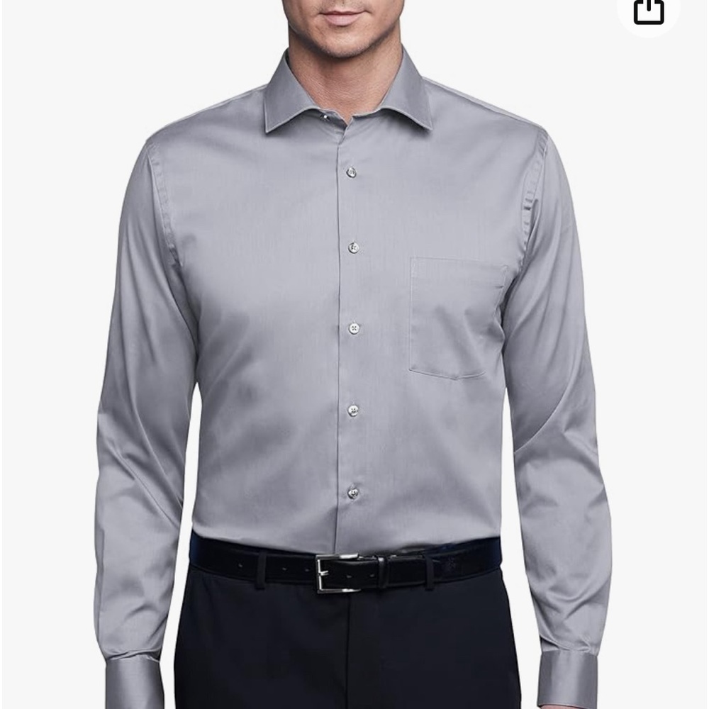 Van Heusen Athletic Fitted Wrinkle Free Grey Dress Shirt Size 17 34 / 35 XL